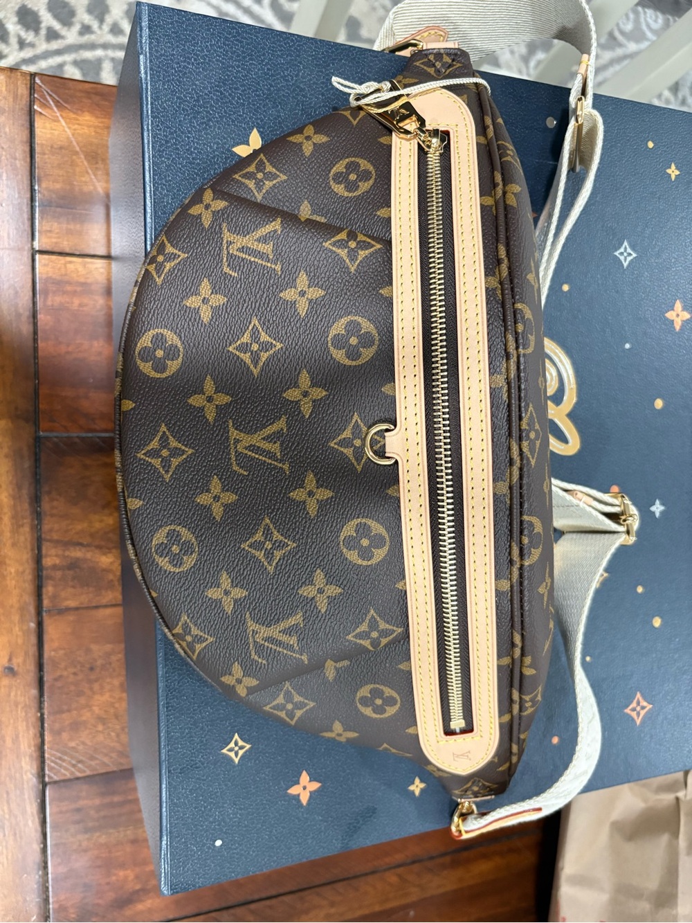 Louis Vuitton Brown Monogram Canvas Belt Bag with Beige Trim